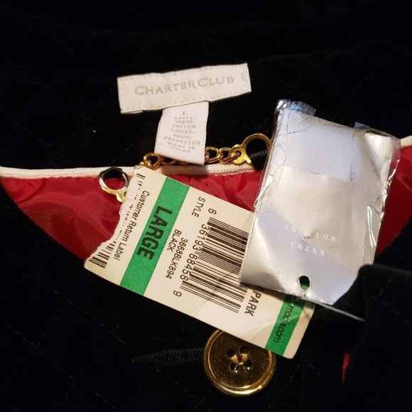 NWT Charter Club sz large black quilted velvet style jacket - Picture 4 of 5